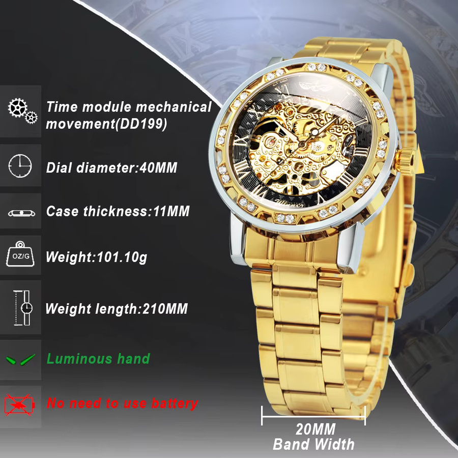 WINNER Skelett-Uhr, Automatik, Edelstahlarmband, Herren, Schwarz - Bild 5