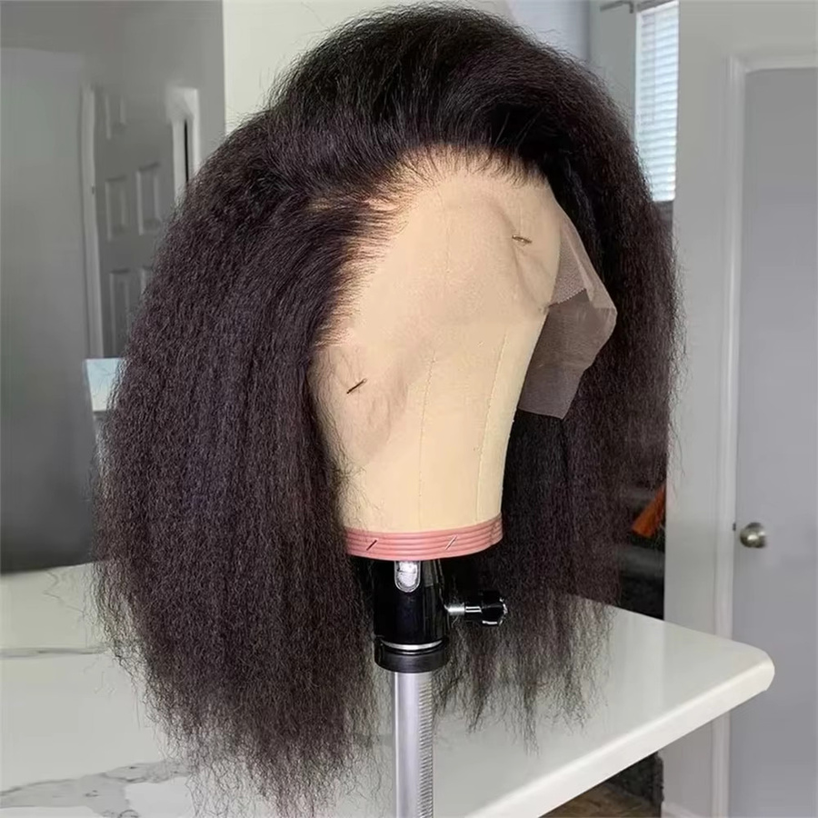 COVERQUEEN Echthaarperücke, Kinky Straight Short Bob, 13x4 Remy Lace Frontal, Damen - Bild 2