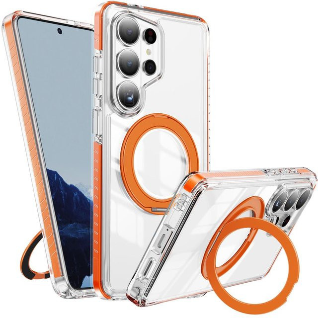Transparente Magnet-Handyhülle mit faltbarem Magnetständer für Samsung Galaxy S26 Ultra, S26 Plus und S26, Anti-Rutsch Bumper Case - Bild 1
