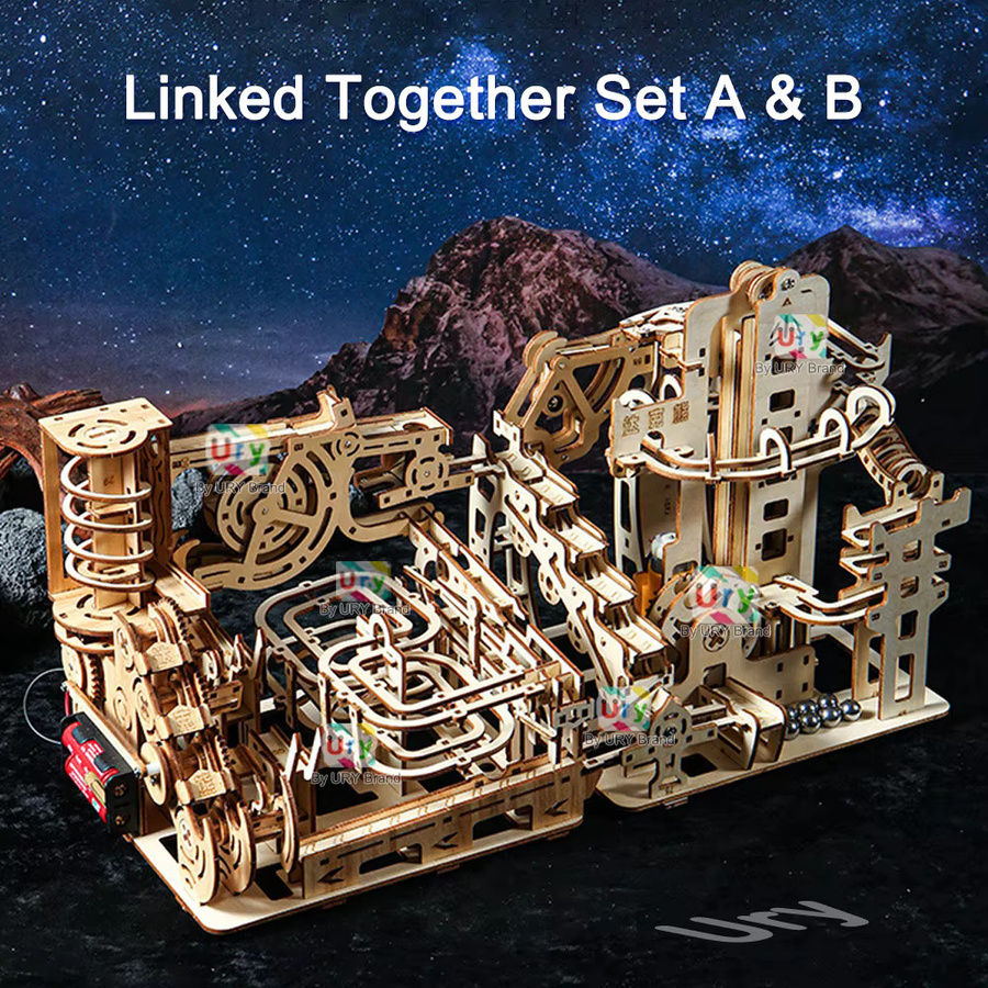 Ury 3D Holzpuzzle Elektrische Katapultbahn Murmelbahn-Set aus Holz in Natur mit 7 Kugeln und Werkzeug zur Förderung der kognitiven und motorischen Fähigkeiten - Bild 2