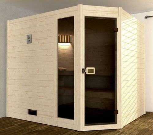 WEKA Ecksauna Valida Eck 3 aus Fichtenholz mit Glastür in Beige, B/H/T: 239 x 203,5 x 189 cm - Bild 3