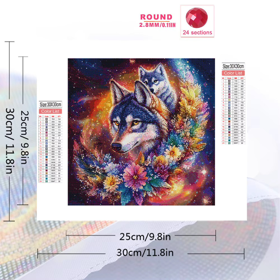EverShine Diamant-Stickerei DIY Malset Wolf mit Blumen, Mosaik-Strass-Bild in Multicolour - Bild 2