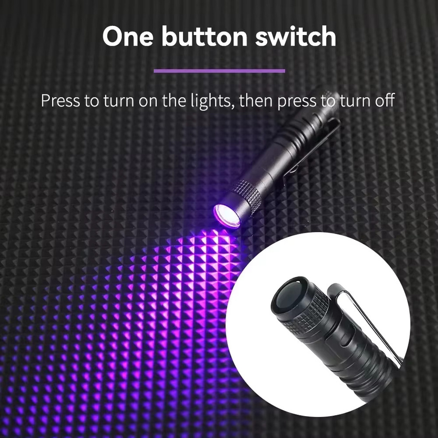 XIWANGFIRE UV-Stift-Taschenlampe Schwarzlicht-Detektor in Schwarz mit Clip für Hotel, Haustiere und Camping - Bild 3