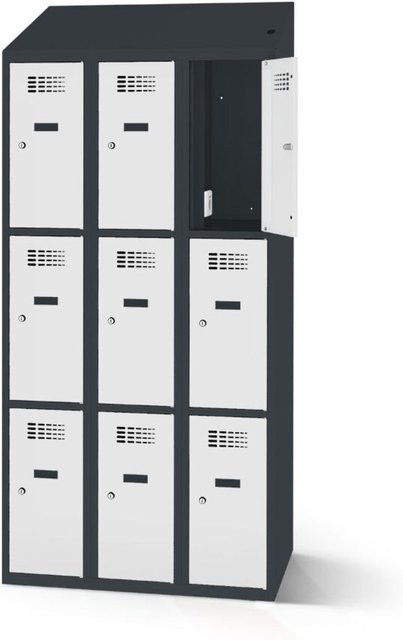 rotstahl Fächerschrank mit Ladefunktion und 9 Fächern in Anthrazitgrau und Hellgrau, B: 120 cm, H: 200 cm - Bild 1