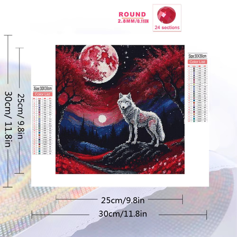 EverShine Diamant-Stickerei DIY-Malset Wolf und Mond als Mosaik-Wanddekoration, Mehrfarbig - Bild 2