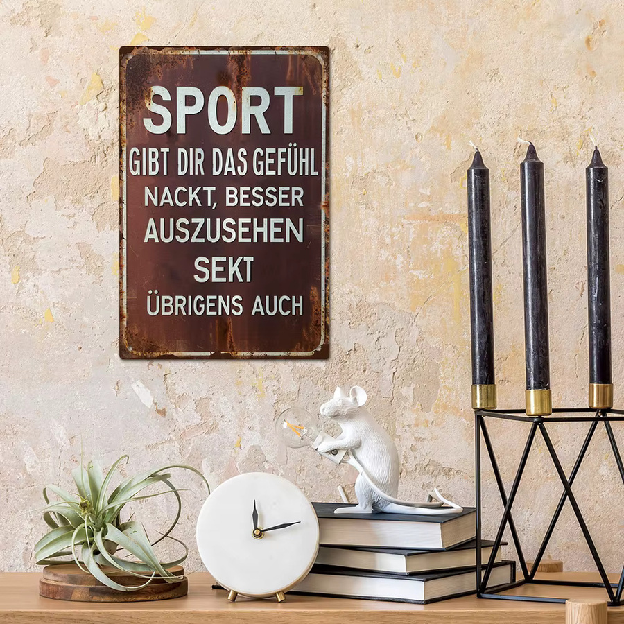 Putuo Decor Vintage Metallschild mit witzigem Spruch Sport gibt dir das Gefühl nackt besser auszusehen, rechteckiges Wanddekor aus Metall, Breite: 30,0 cm, Höhe: 20,0 cm - Bild 4