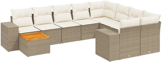 vidaXL 11-tlg. Garten-Sofagarnitur aus Polyrattan in L-Form mit Kissen, Beige - Bild 1
