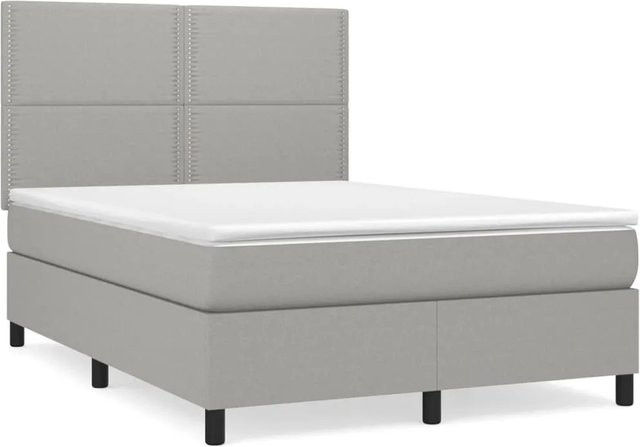 vidaXL Boxspringbett mit Matratze in Hellgrau, Hybridbett mit Taschenfederkern, B/T: 140 x 190 cm - Bild 1