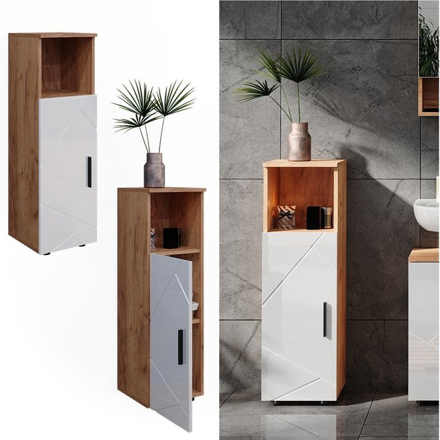 Vicco Midischrank Irma Badschrank Badezimmermöbel Eiche Weiß Hochglanz B/T/H: 30 x 30 x 95 cm - Bild 1