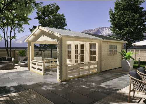 Skan Holz Gartenhaus Holmestrand in Natur und Beige mit Vordach und Dachpappe B/H/T: 420 x 278 x 650 cm - Bild 3