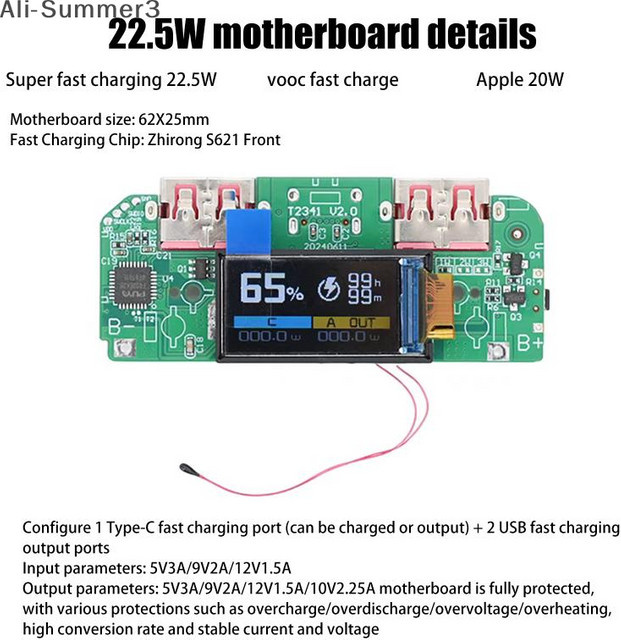 Bidirektionales Schnellladegerät Buck Converter DIY Power Modul mit Display und USB-C, 22,5W, Grün - Bild 1