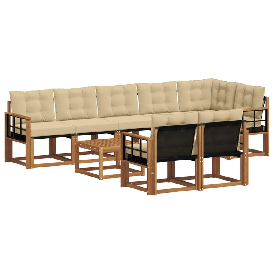 vidaXL Outdoor-Sofagarnitur 9-teilig aus Akazienholz mit Textilene und Kissen in Natur und Beige - Bild 2