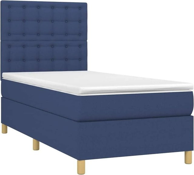 vidaXL Boxspringbett mit Matratze in Blau und Weiß, Hybridbett mit LED-Unterbettbeleuchtung und USB-Ladeport, B/T/H: 90 x 200 x 118 cm - Bild 1