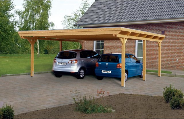 Skan Holz Doppelcarport Emsland Flachdach aus Fichten-Leimholz in Beige, B/T: 613 x 604 cm, Höhe: 248 cm - Bild 1