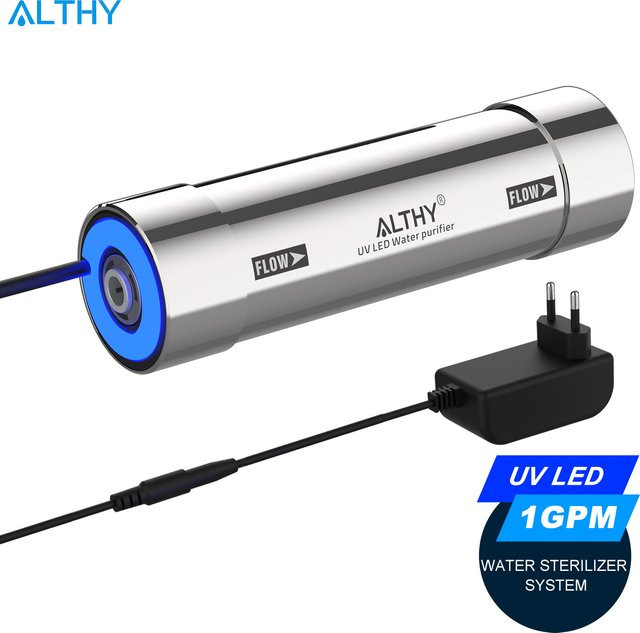 ALTHY LED-UV-Wassersterilisator aus Edelstahl für Untertisch-Wasserfiltersysteme und RO-Reinigungssysteme in Silber - Bild 1