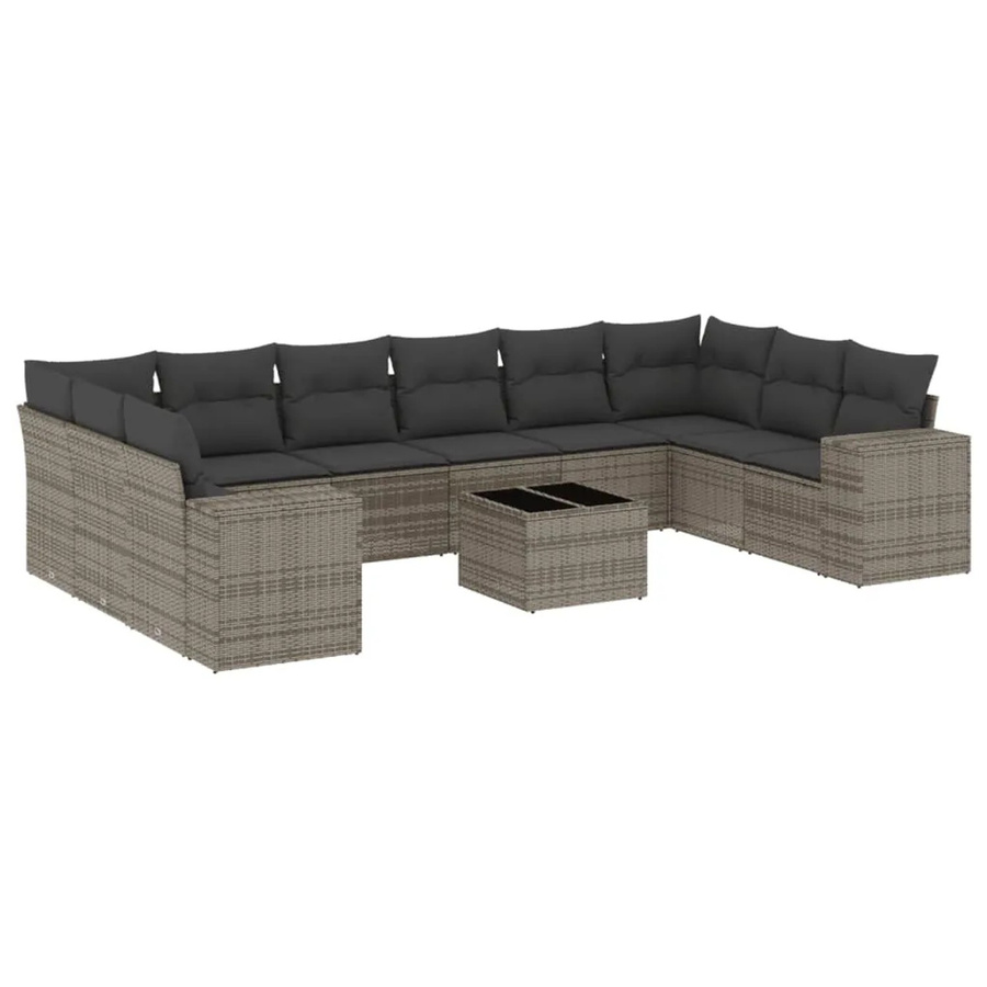 vidaXL 11-teilige Garten-Sofagarnitur in U-Form aus Polyrattan mit Kissen in Grau - Bild 2