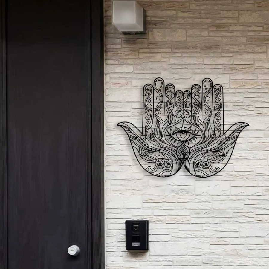 CIFBUY Hamsa-Hand Metall-Wandskulptur in Schwarz als spirituelle Kunstdekoration im Ethnic-Design - Bild 5