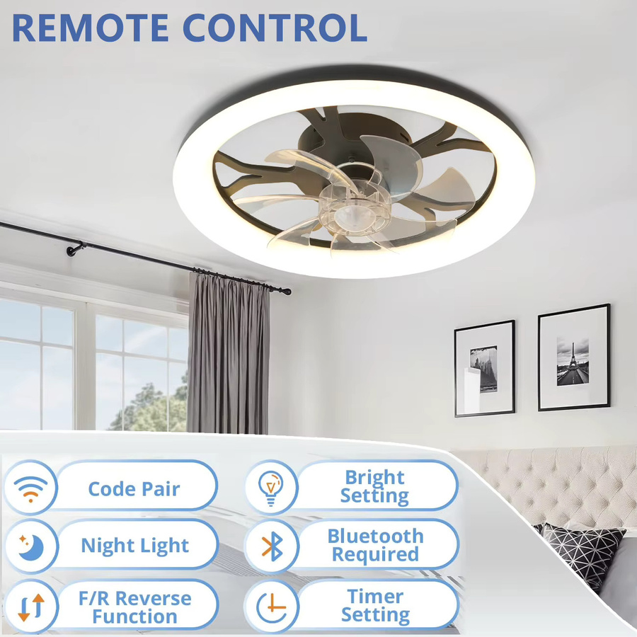 Ludengchaoshi Intelligenter Flachdeckenventilator mit dimmbarer Beleuchtung in Weiß, runder Einbau-Deckenventilator für Wohnzimmer und Schlafzimmer - Bild 2