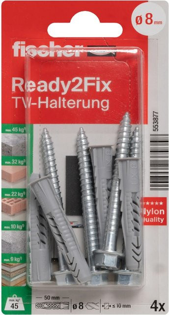 Fischer Montageset für Flachbild-TV Halterungen mit Dübeln und Schrauben aus Nylon - Bild 1