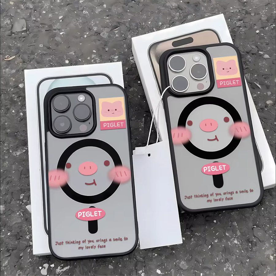 Caynes Magnetische Handyhülle mit Schwein-Design für iPhone 11 bis 17 Pro Max, Transparent Rosa, Stoßfeste Acryl Schutzhülle - Bild 2