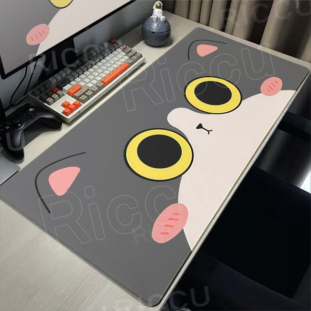 Riccu Katzen-Mauspad in Schwarz, großes XXL Schreibtischpad mit Tier-Design aus Gummi - Bild 1