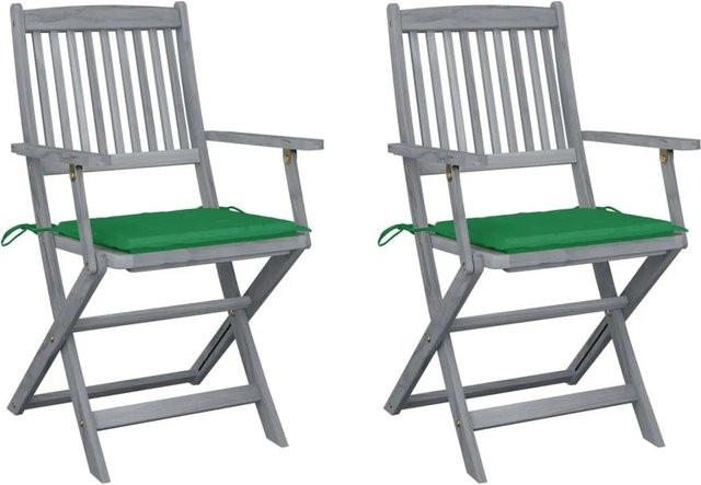 vidaXL Set aus 2 klappbaren Gartenstühlen aus Akazien-Massivholz mit Sitzkissen und Armlehnen - Bild 1