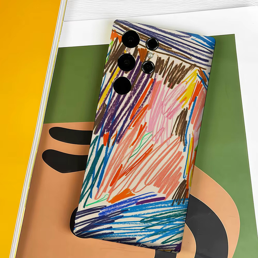 Aurbe Handyhülle mit farbiger Linienzeichnung für Samsung Galaxy S26 S25 S24 S23 Ultra Plus, HD Hartplastik Doppelschicht-Cover, Mehrfarbig - Bild 4