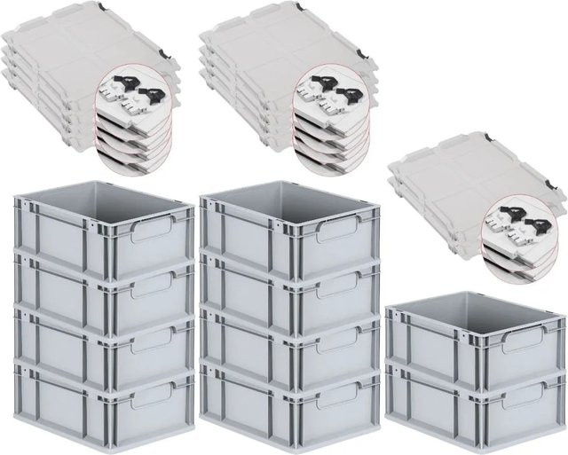 PROREGAL Spar Set 10x Eurobox Nextgen Economy mit Scharnierdeckel und schwarzen Schiebeschnappverschlüssen, Grau, H x B x T: 17 x 30 x 40 cm - Bild 1