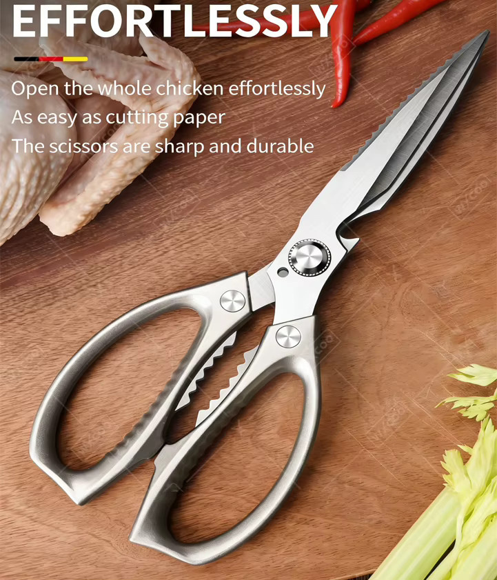 WXCOO Multifunktionale Küchenschere aus Edelstahl für Fleisch und Knochen in Silber - Bild 4