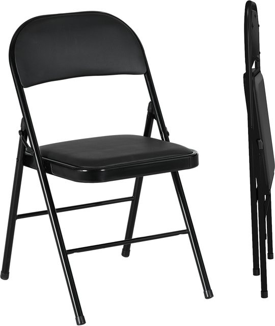 HOMCOM 2er-Set Klappstühle aus Kunstleder in Schwarz mit Stahlbeinen für Büro und Empfang - Bild 1