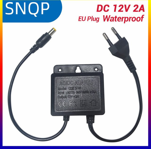 SNQP Wasserdichter DC12V 2A Netzadapter mit EU-Stecker für CCTV-Kameras, NVR und DVR, Schwarz, Anschlussgröße 5,5 x 2,1 mm - Bild 1