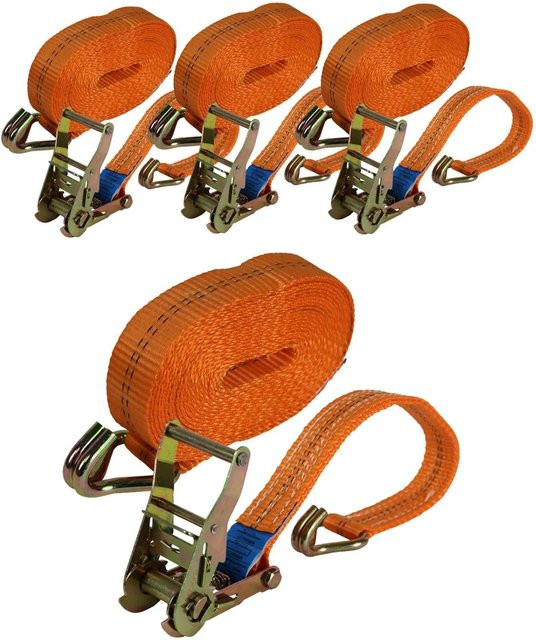 TRUTZHOLM 4er Set Profi Ratschen Spanngurte in Orange, 6m Länge und 2t Tragkraft - Bild 1