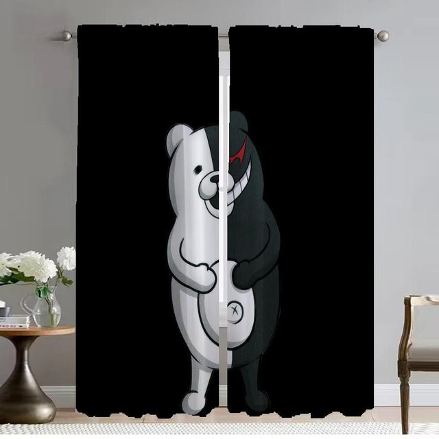 Danganronpa Monokuma Küchenvorhänge Set aus 2 Stück, halbtransparent, Mehrfarbig, Breite: 50 cm, Höhe: 70 cm - Bild 1