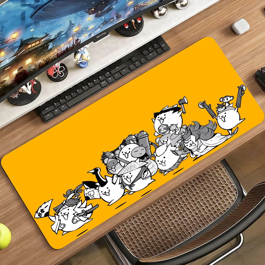 B-BattleS C-Cats Mauspad in Gelb, rutschfeste XXL Schreibtischunterlage aus Gummi für Gaming und Büro - Bild 3