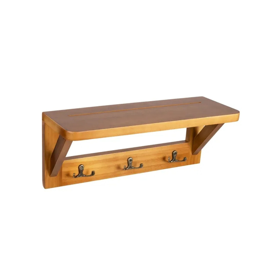 KARAT Wandregal Rustic aus Kiefernholz mit Garderobenhaken in Braun - Bild 2