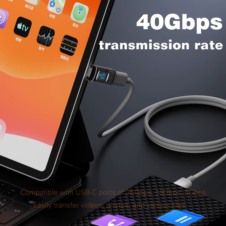 UGOURD 90-Grad USB-C Adapter, rechtwinkliger USB4 Typ-C Adapter mit LED-Anzeige, 40 Gbit/s, PD 140 W und 8K-Unterstützung für Thunderbolt 3/4, Schwarz - Bild 3
