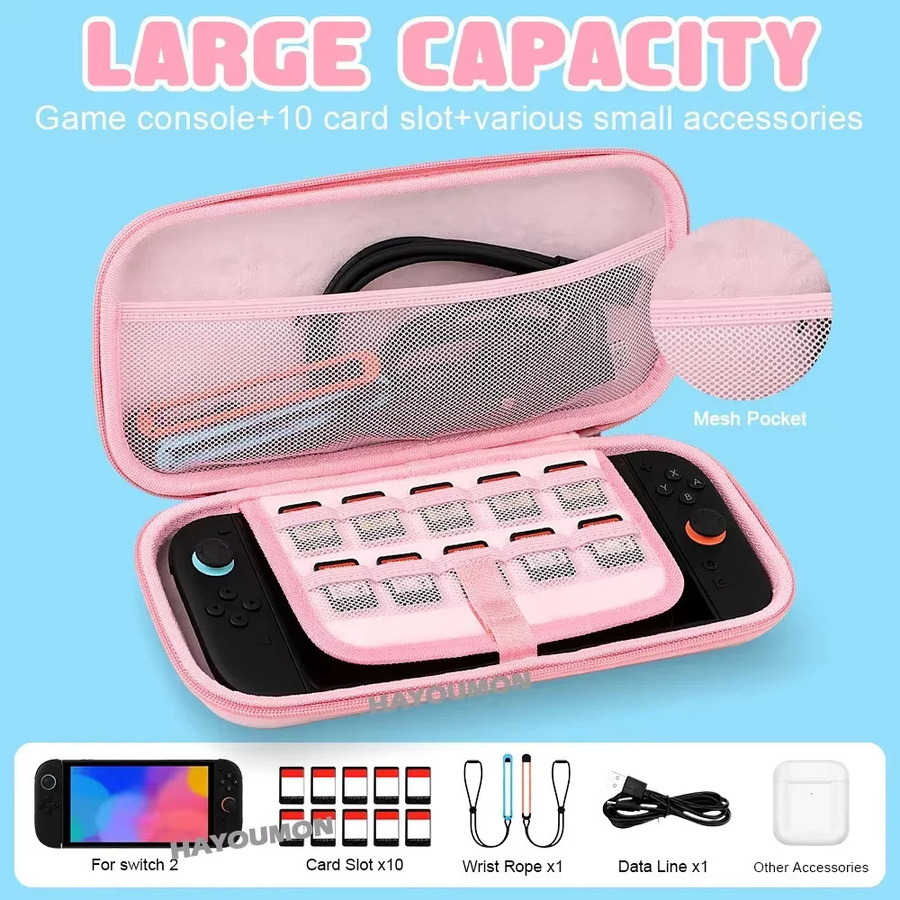 Ispoofer 2-in-1 Hartschalen-Tragetasche aus PU-Leder für Nintendo Switch in Pink mit Thumbstick-Griffabdeckung und 24-in-1 Spielkartenetui-Zubehör - Bild 2