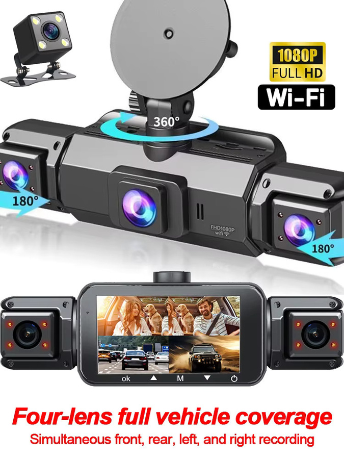 Etymoofox 4-Kanal Dashcam mit WLAN und 360-Grad-Aufnahme, Auto-DVR für vorne, hinten und Parkmodus, Schwarz - Bild 5