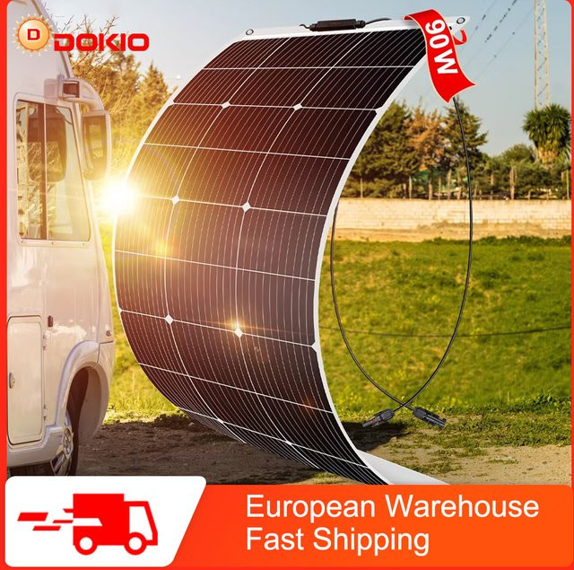 Dokio Flexibles Solarmodul 12V in Schwarz mit monokristallinen Solarzellen für Wohnmobil, Boot oder Hausanlagen - Bild 1