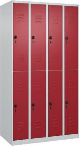 C+P Doppelstock-Spind Classic PLUS mit 4 Abteilen, Farbe Lichtgrau und Rubinrot, B/T/H: 100 x 50 x 185 cm - Bild 1