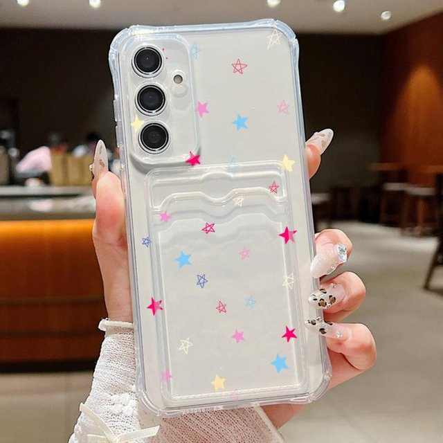 Samsung Handyhülle mit Kartenhalter und Herz-Design für Galaxy S25 Edge S24 Ultra S23 S24 FE A56 A55 A35 A25 A16 A15 5G in Transparent - Bild 1