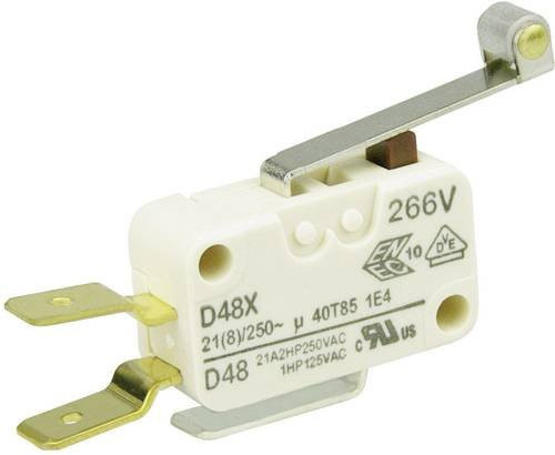 ZF Mikroschalter D489-V3RD, 250 V/AC, 21A, 1 x Ein/(Ein) tastend, Weiß - Bild 1