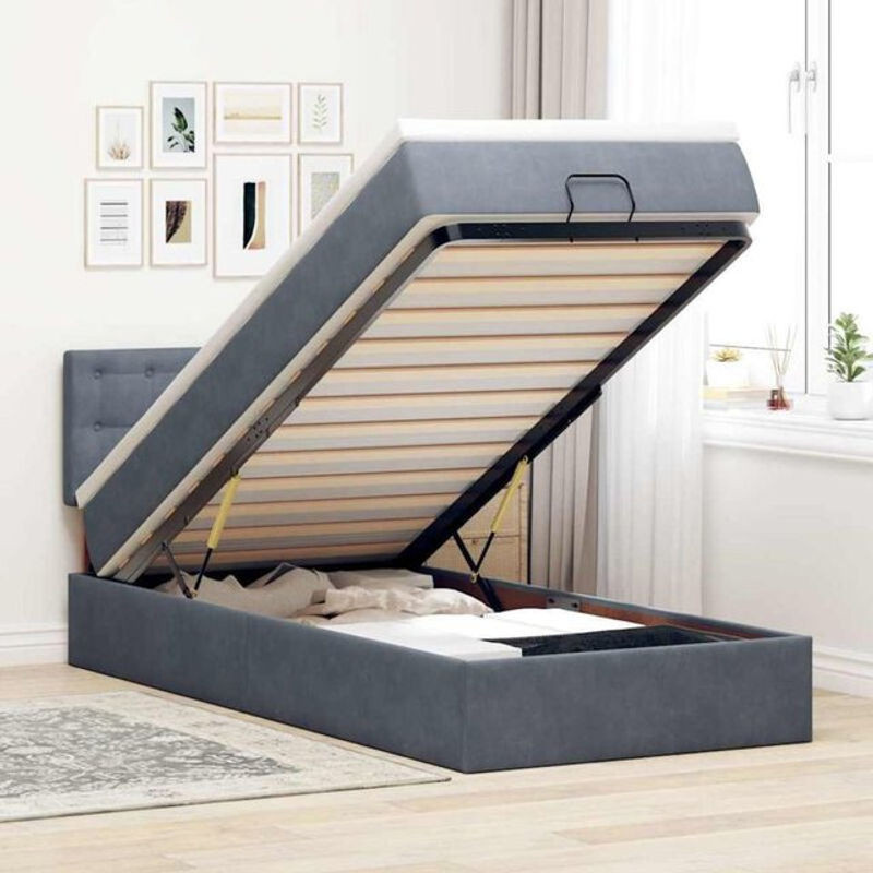 Vidaxl Ottoman Polsterbett mit Matratze und LED in Anthrazit Grau aus Samt B/T: 100 x 200 cm - Bild 1