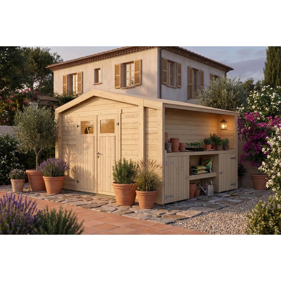 Weka Holz-Gartenhaus Killarney mit Satteldach in Natur Braun, B/T/H: 361 x 313 x 246 cm - Bild 2