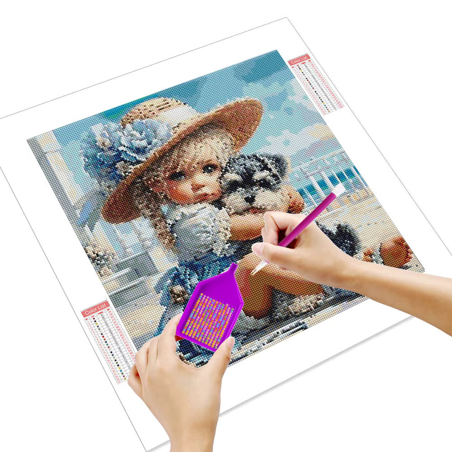 HUACAN Diamant-Malerei Set mit romantischem Hund und Mädchen sowie blauen Blumen, 5D-Diamant-Stickset mit 3D-Vollbohrern als Mosaik-Kunst, Farbe: Blau - Bild 2