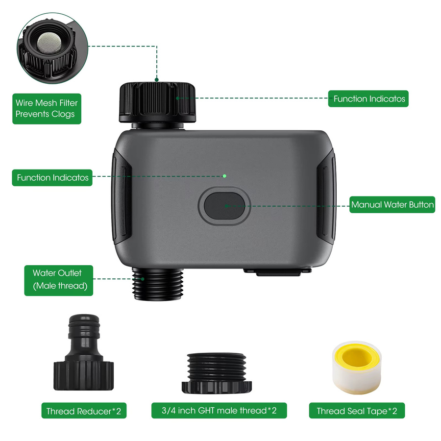 Insoma Wifi Sprinkler Timer Smart Bewässerungssystem mit App-Fernsteuerung für Garten und Rasen, Grau - Bild 4