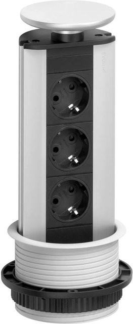 EVOline Port Steckdosenturm 3-Fach Schuko Versenkbare Steckdose mit Wippdeckel in Silber - Bild 1