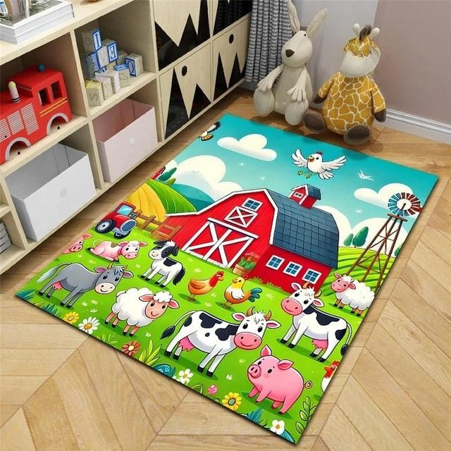 Lodestar Bauernhof Cartoon Teppich für Kinder, rutschfest und waschbar, Polyester, Mehrfarbig, B/T: 80 x 120 cm - Bild 1