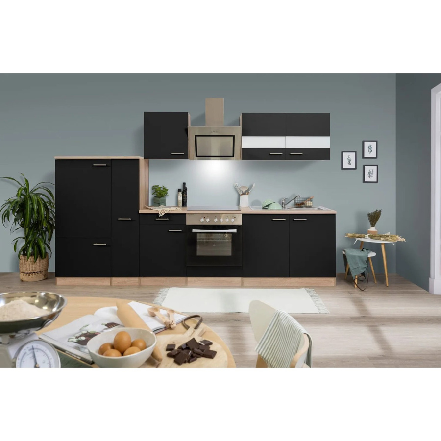 Respekta Economy Küchenzeile KB300ESSSC, moderne Einbauküche in Schwarz-Eiche Sägerau, Breite: 300 cm - Bild 2