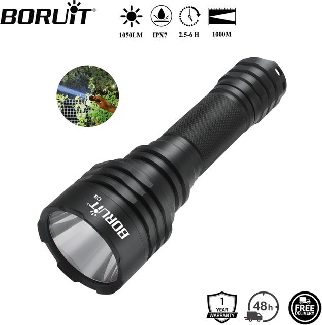 BORUiT C8 NM1 LED Taktische Taschenlampe, Schwarz, 1000 Lumen, Wasserdicht - Bild 1